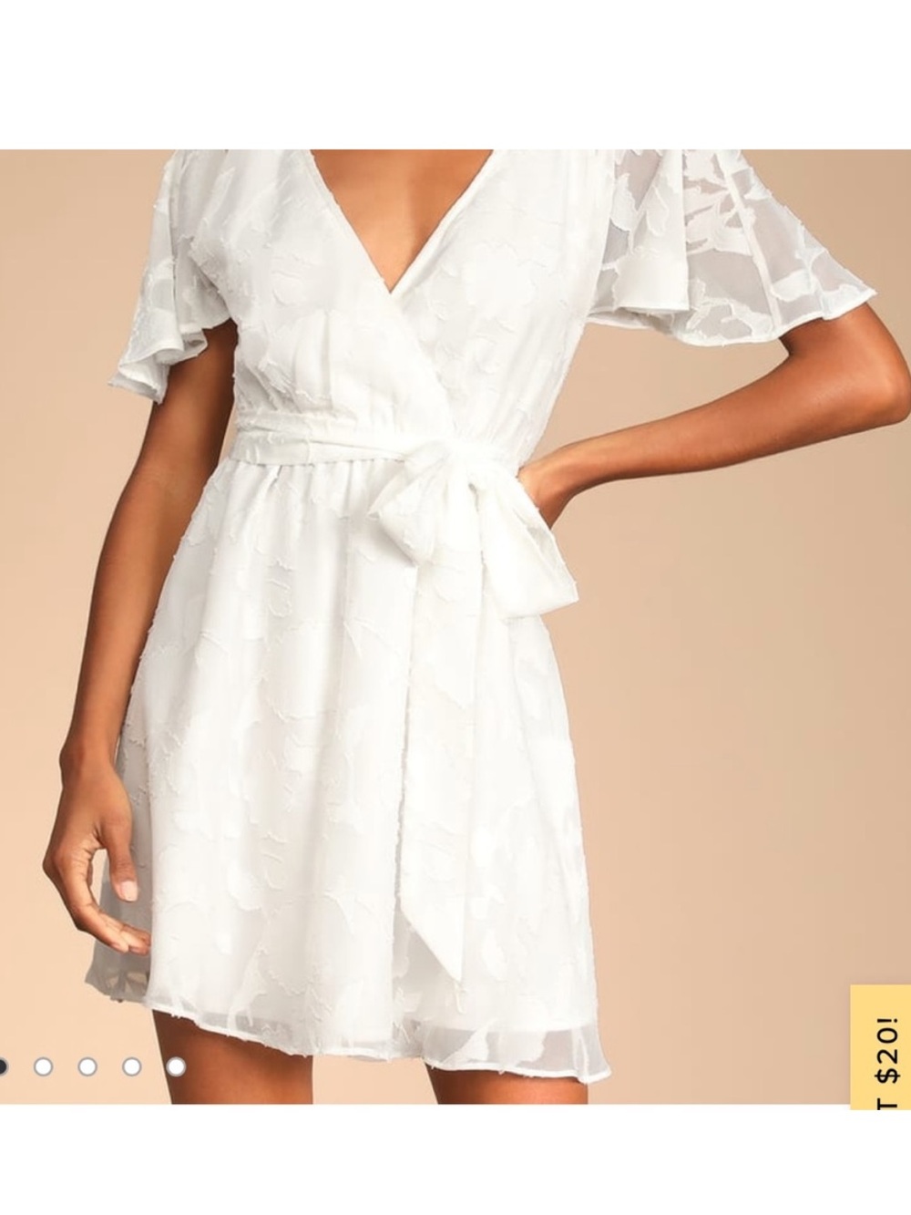 Lulu’s Flutter Forever White Burnout Jacquard Flutter Sleeve Mini Dress
